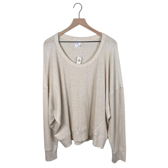 NEW OFFLINE By Aerie Waffle Oversized T-Shirt Women's Size XL Cream Scoop Neck