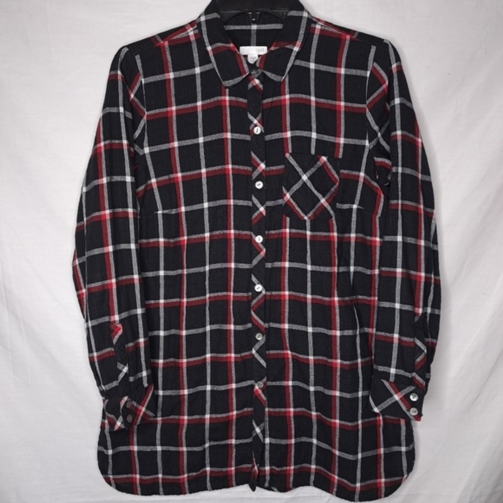 J. JILL Women's Black Red Plaid Long Sleeve Button-Down Flannel Shirt SP