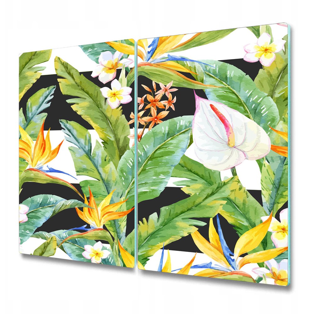 Glass Chopping Cutting Board Worktop Saver Tropic with black lines 2x30x52