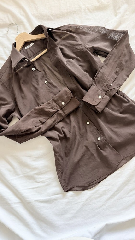 Yves Saint Laurent YSL Women Button Shirt Brown Cotton Size 2 Made In Italy