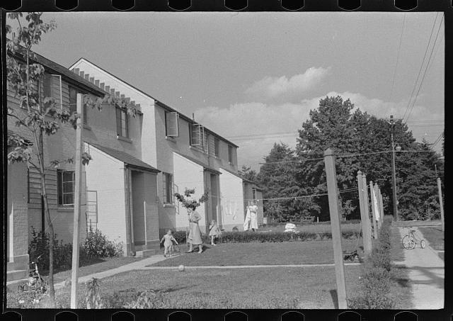 Photo:Greenbelt Maryland 1938 Residential Housing Children Yard Scene