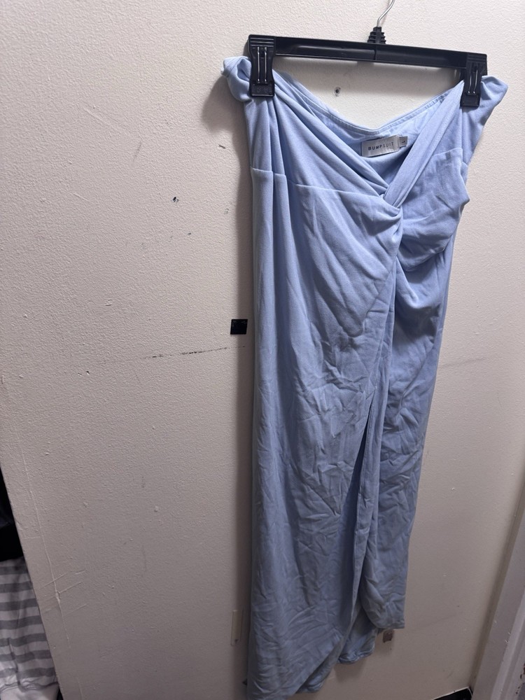 Bumpsuit Light Blue Maxi Skirt Size L Women's Elastic Waist Side Slit