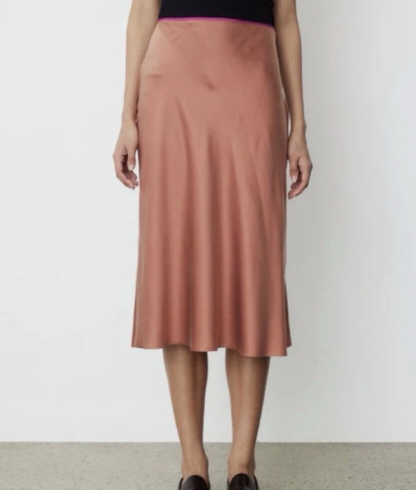 Rag & Bone Silk Asymmetrical Midi Skirt Brown Copper Size 2 Side Zip 100% Silk