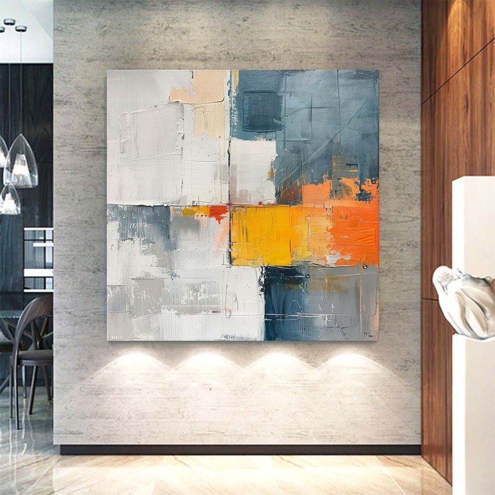 Hand-painted Blue Yellow abstract oil Painting on canvas Home Wall Decor 31in