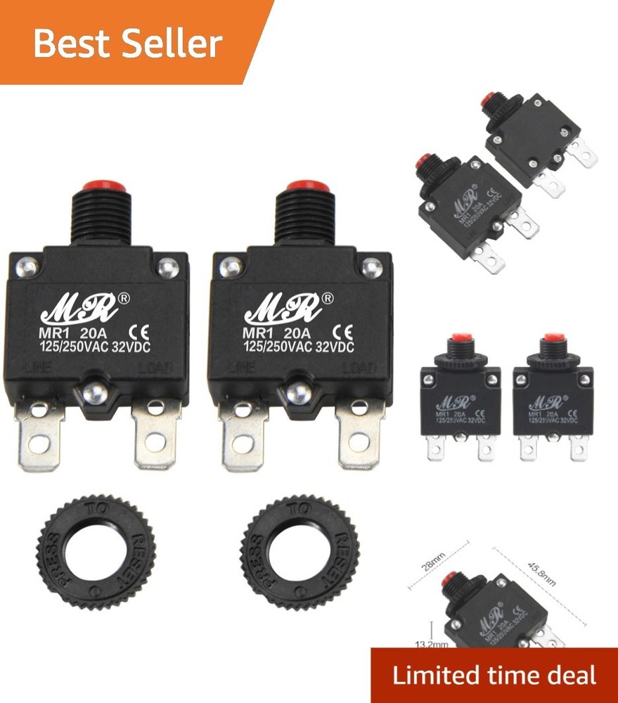 20A Thermal Circuit Breaker 125V 250V AC 20A Push Button Reset 2 Pack