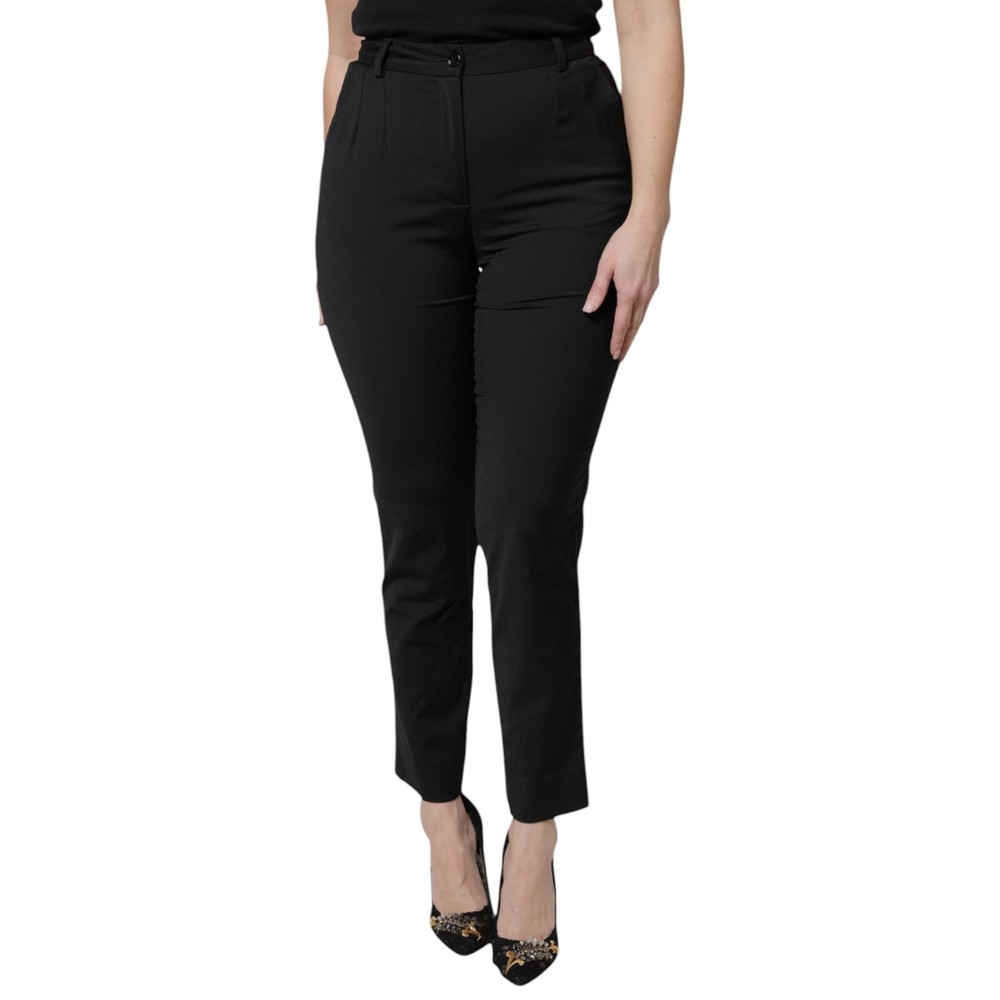 DOLCE & GABBANA Pants Black Polyester High Waist Slim Trouser IT40/US6/S 450usd