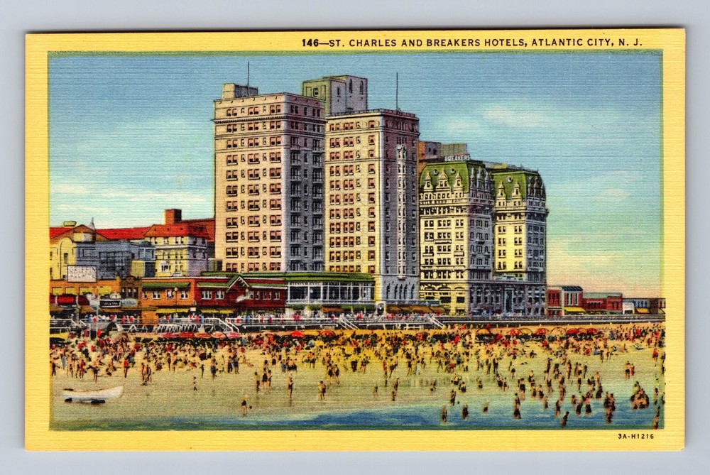 Atlantic City NJ-New Jersey St Charles And Breakers Hotels Vintage Postcard