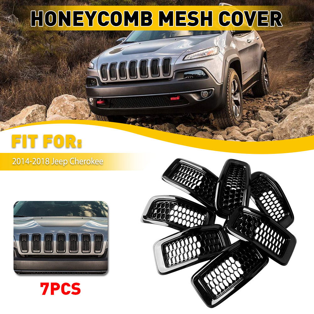 For Jeep 2014-2018 Cherokee 7X Black Front Mesh Bumper Grille Inserts Honeycomb