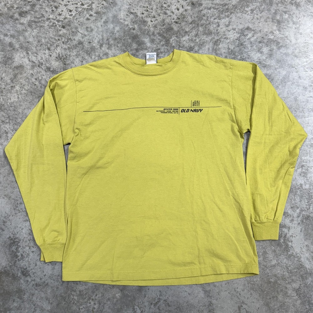 Vintage Old Navy Shirt Mens Small Yellow Long Sleeve Graphic Winter 2000 Y2K