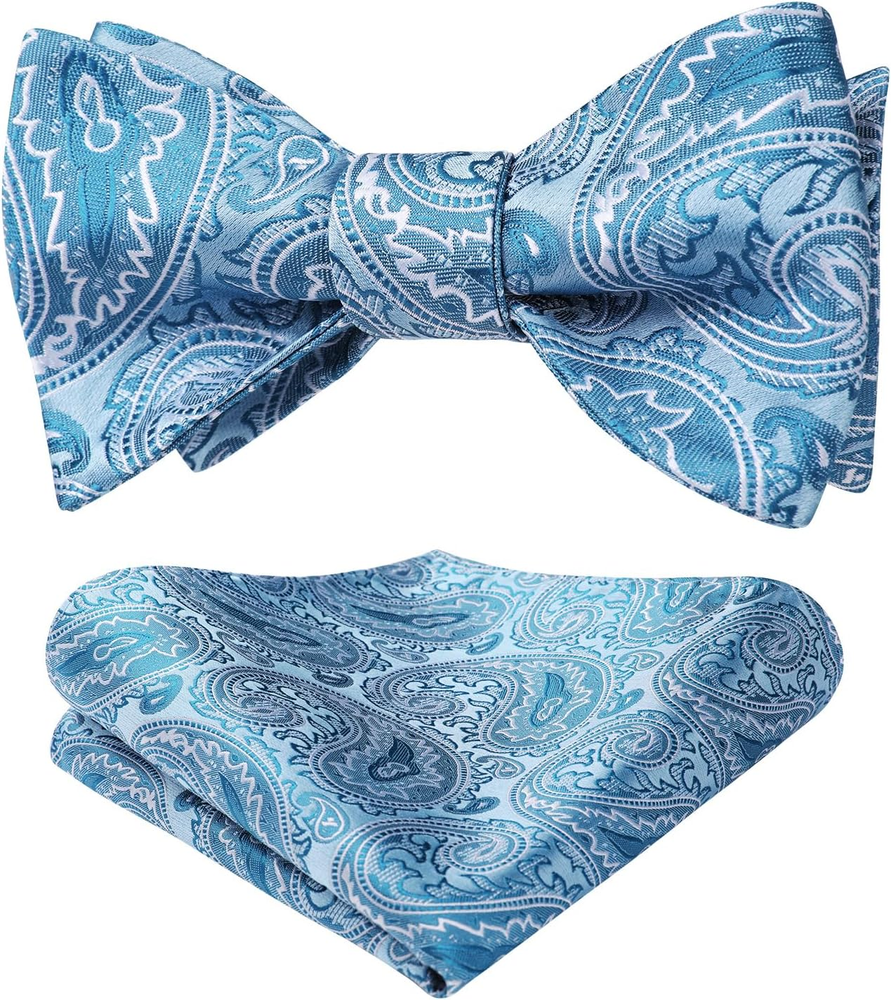 Paisley Bow Tie and Pocket Square Set for Men Self Tie Formal Accessories