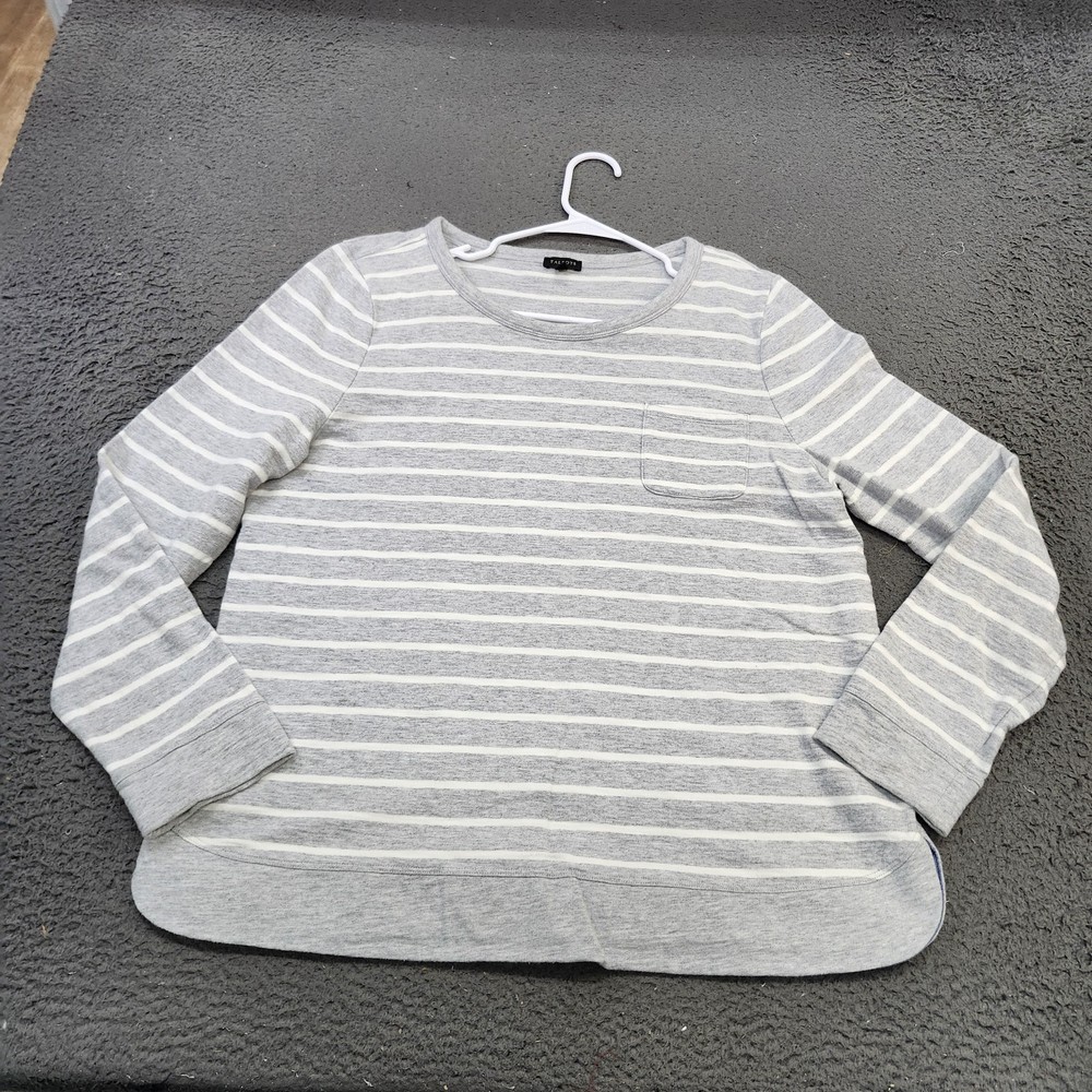 Talbots Shirt Womens XL Gray White Stripe Long Sleeve Crew Neck Tee Top