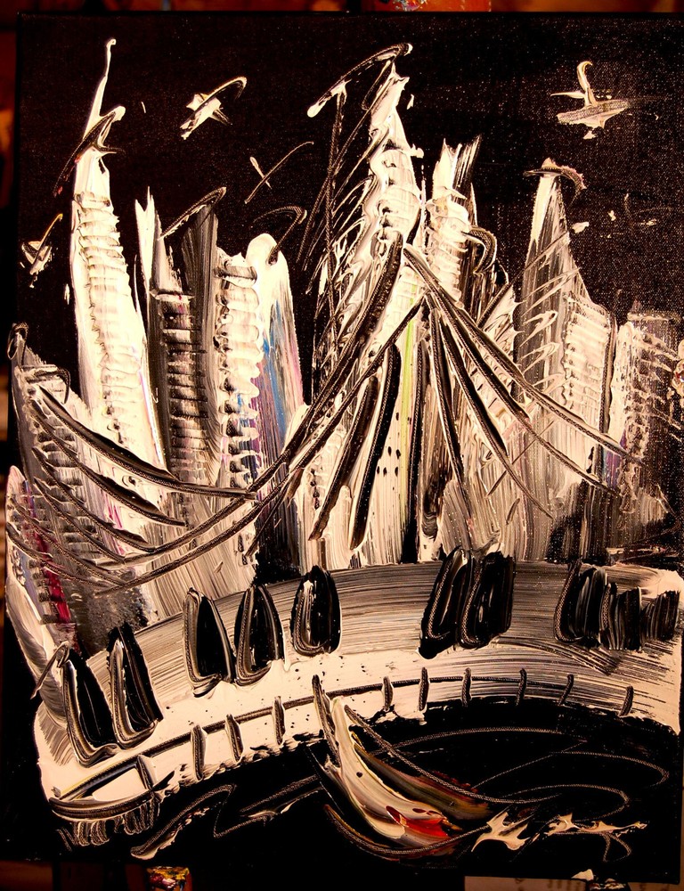 JAZZ PIANO  CITY ART BY MARK KAZAV - ORIGINAL OIL PAINTING  WALL DECOR FINE ART