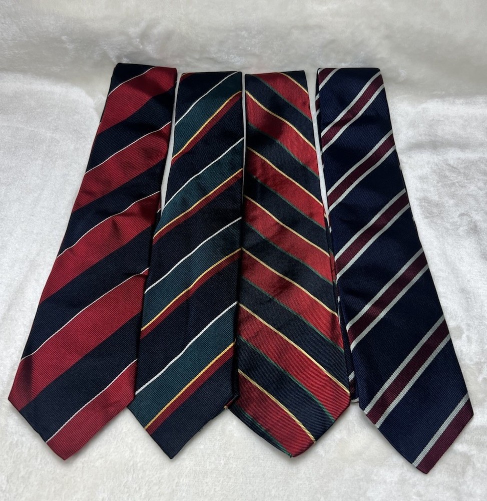Lot Of 4 Land’s End Repp Striped Neck ties 100% Silk 100% Wool Sewn In USA