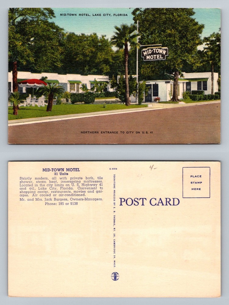 Lake City, FL-Florida, Mid Town Motel U.S. Hwy 41 Roadside View Vintage Postcard