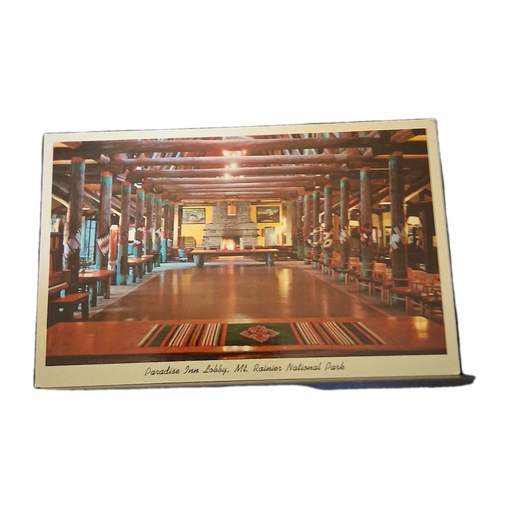 Vtg Paradise Inn Lobby Mt Rainier National Park Postcard Chrome