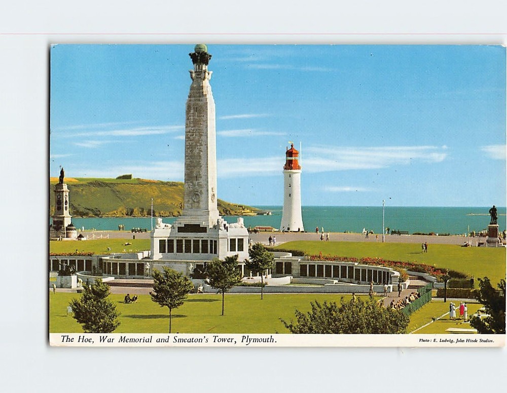 Postcard The Hoe War Memorial & Smeaton's Tower Plymouth England