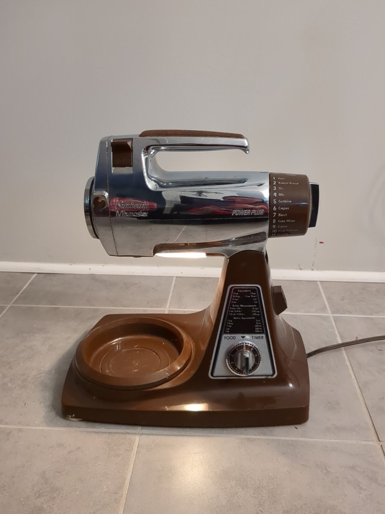 Vintage Sunbeam Mixmaster 12-Speed Brown & Chrome Mixer with Light - Fully Functional