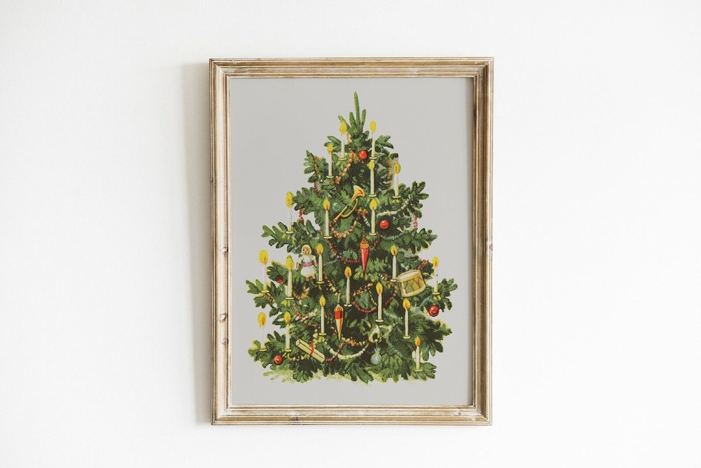 Christmas Vintage Xmas Print Antique Tree Poster Winter Xmas Vintage Wall Art