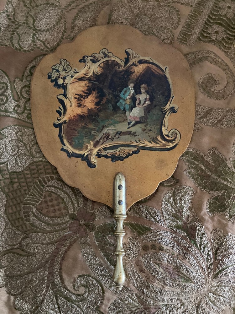 19th Century  Gold Painted Hand Fan with Antique  Courting Scene