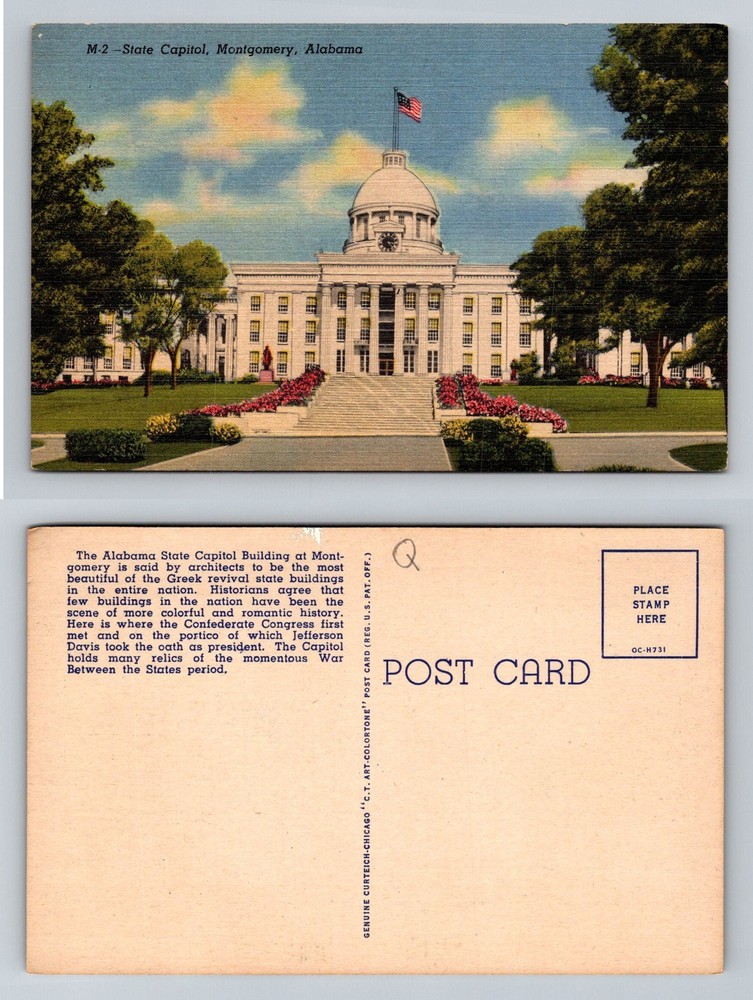 Montgomery AL-Alabama State Capitol Building Greek Revival Dome Vintage Postcard