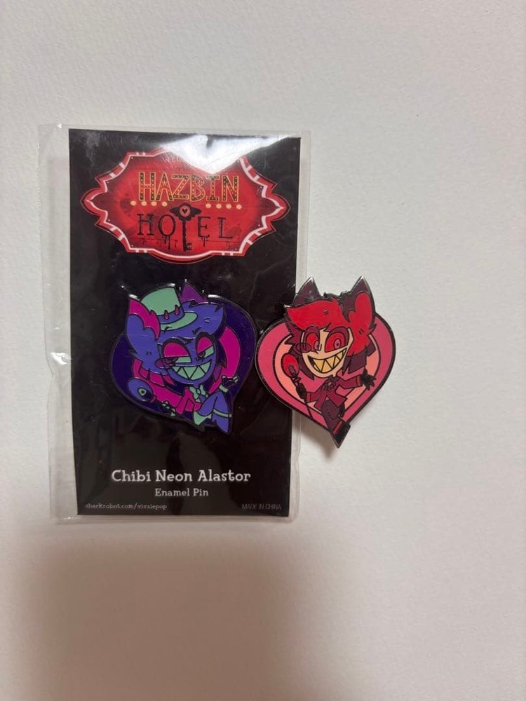 [RARE] Hazbin Hotel Alastor Enamel Pin Set (Neon/Heart) Sharkrobot Official