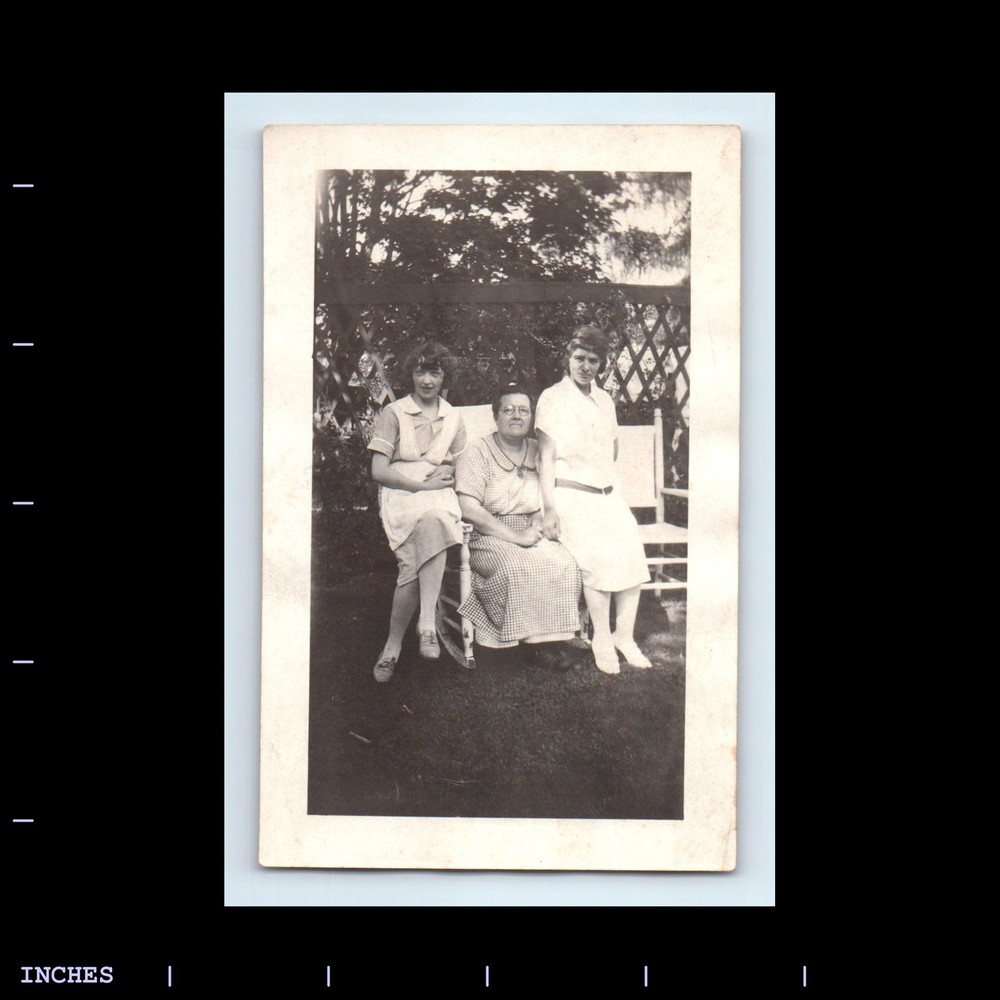 Old Vintage Photo WOMEN SITTING IN YARD ROCKING CHAIR