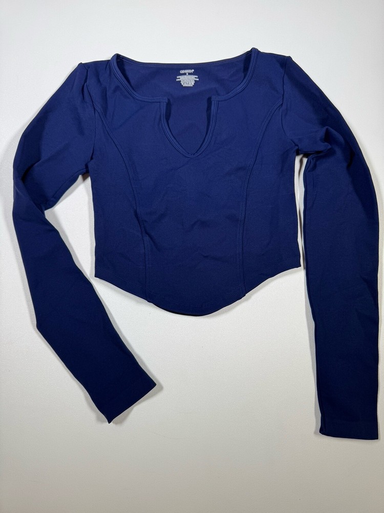 QINSEN Women's Sexy Notch Micro Neck Seamless Long Sleeve T Shirts Slim Sz Small