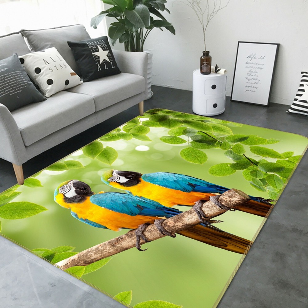 3D Leaves Parrot O3213 Animal Non Slip Rug Mat Elegant Photo Carpet Fay