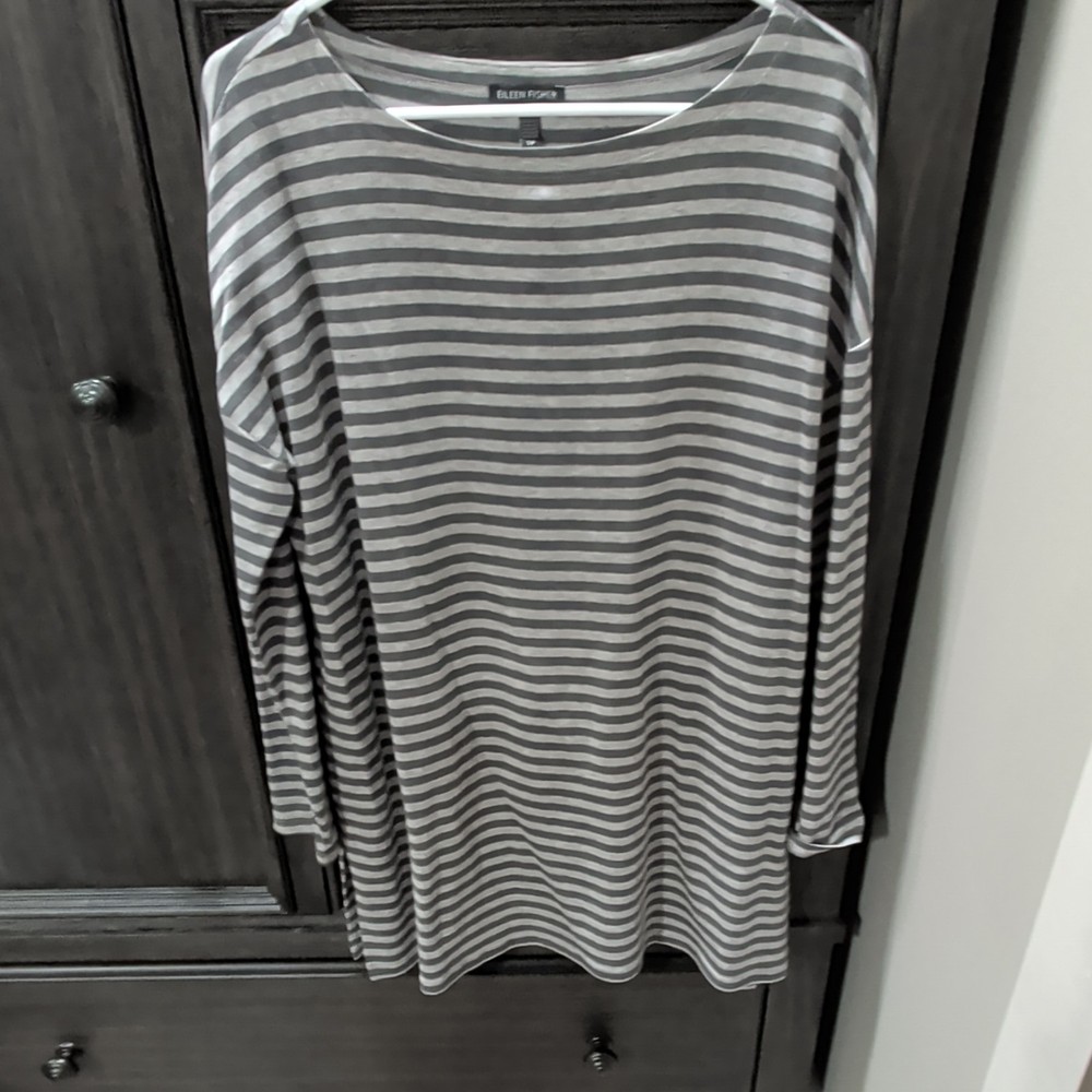 Eileen Fisher Women’s Gray/Black Striped Knit Long Sleeve Top S/P