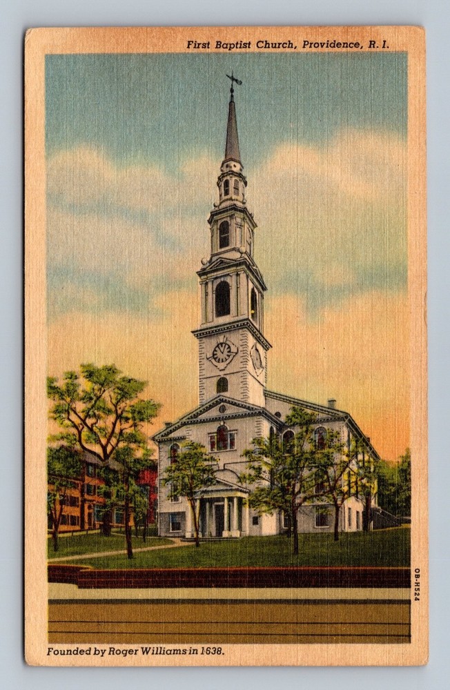 Vintage First Baptist Church Providence RI Linen Postcard Curteich 1930s