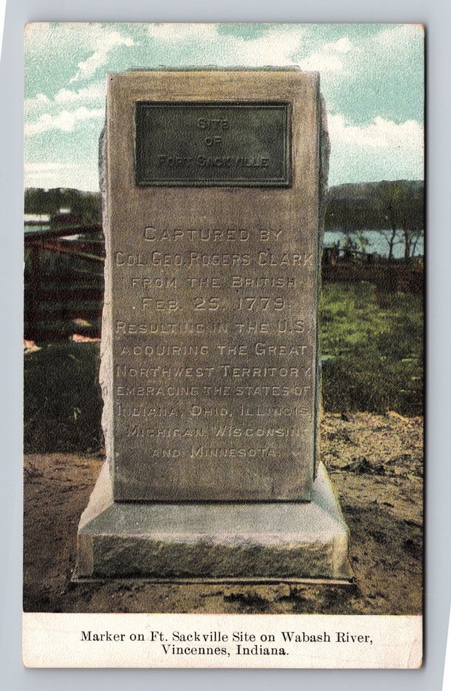 Indiana IN Vincennes Marker On Fort Sackville Site Wabash River Vintage Postcard