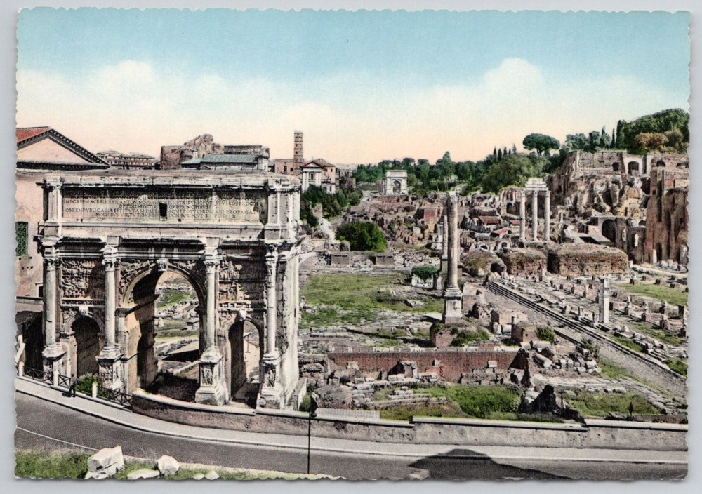 Vintage Roman Forum Panorama Postcard - Arch of Septimius Severus, Rome Italy