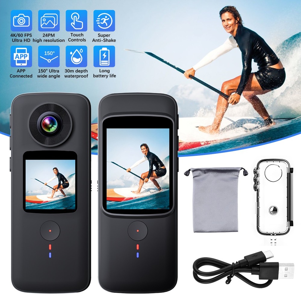 4K HD 360° Wifi Action Camera Recorder Vlog Sports Waterproof Selfie Premium Kit