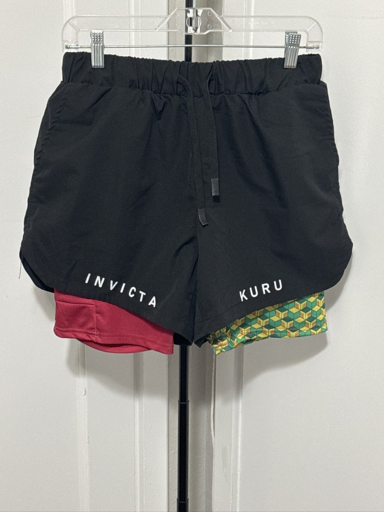 Invicta Kuru Anime Double Layer Performance Shorts Mens M Black Red Green