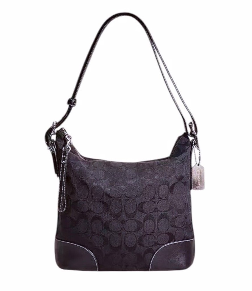 COACH VINTAGE Y2K HOBO TOTE CROSSBODY BAG PURSE BLACK LOGO CANVAS LEATHER 6347