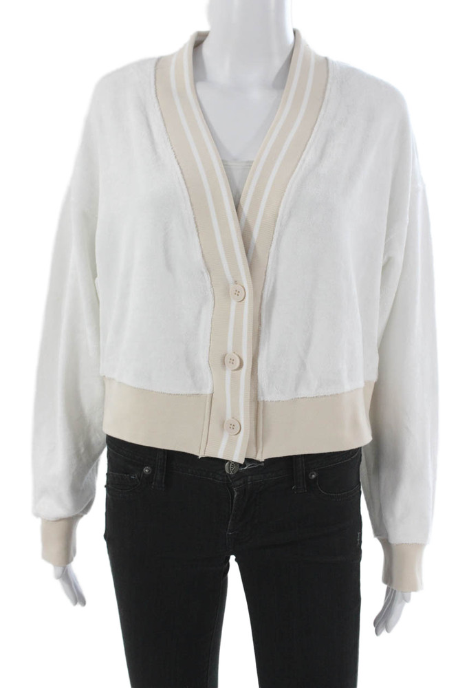 Joy Lab Womens White Striped V-Neck Cardigan Long Sleeve Cotton Blend Size XSFree Shipping in US $100+ Orders | $6.95 Orders Below