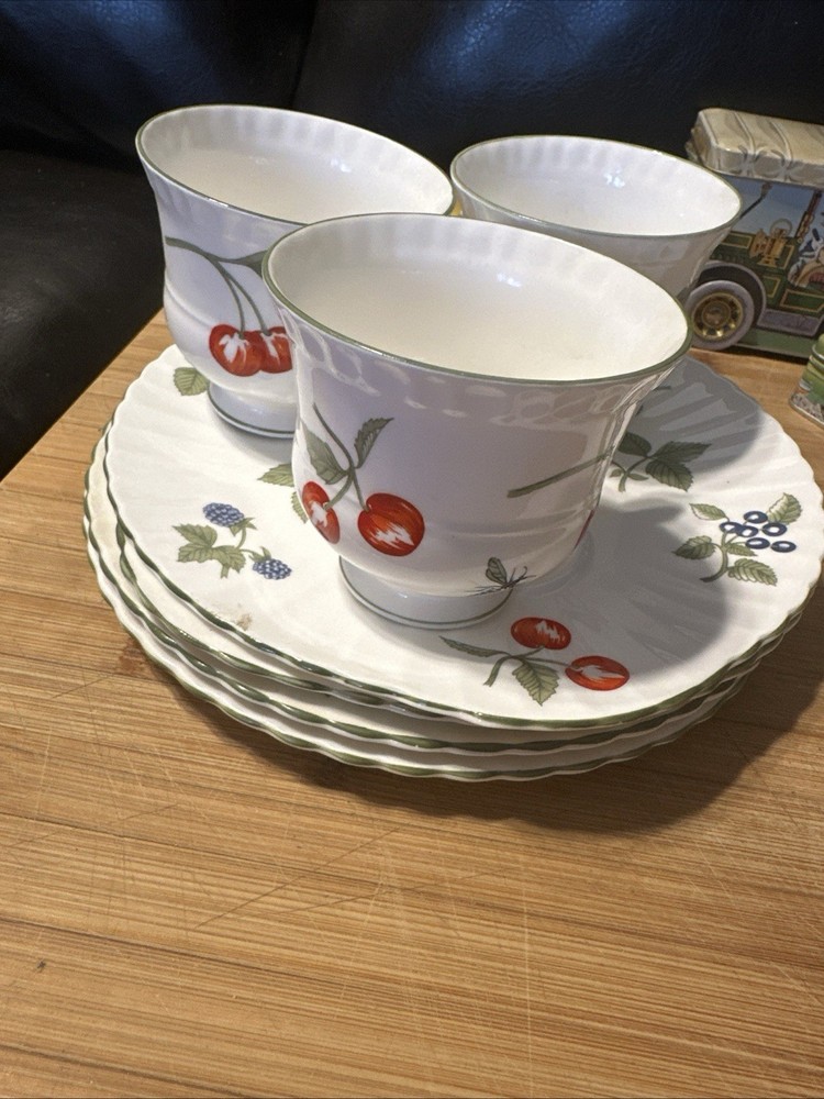 Crown Staffordshire Fine Bone China Snack Dessert Plates and Tea Cups Set Of 3