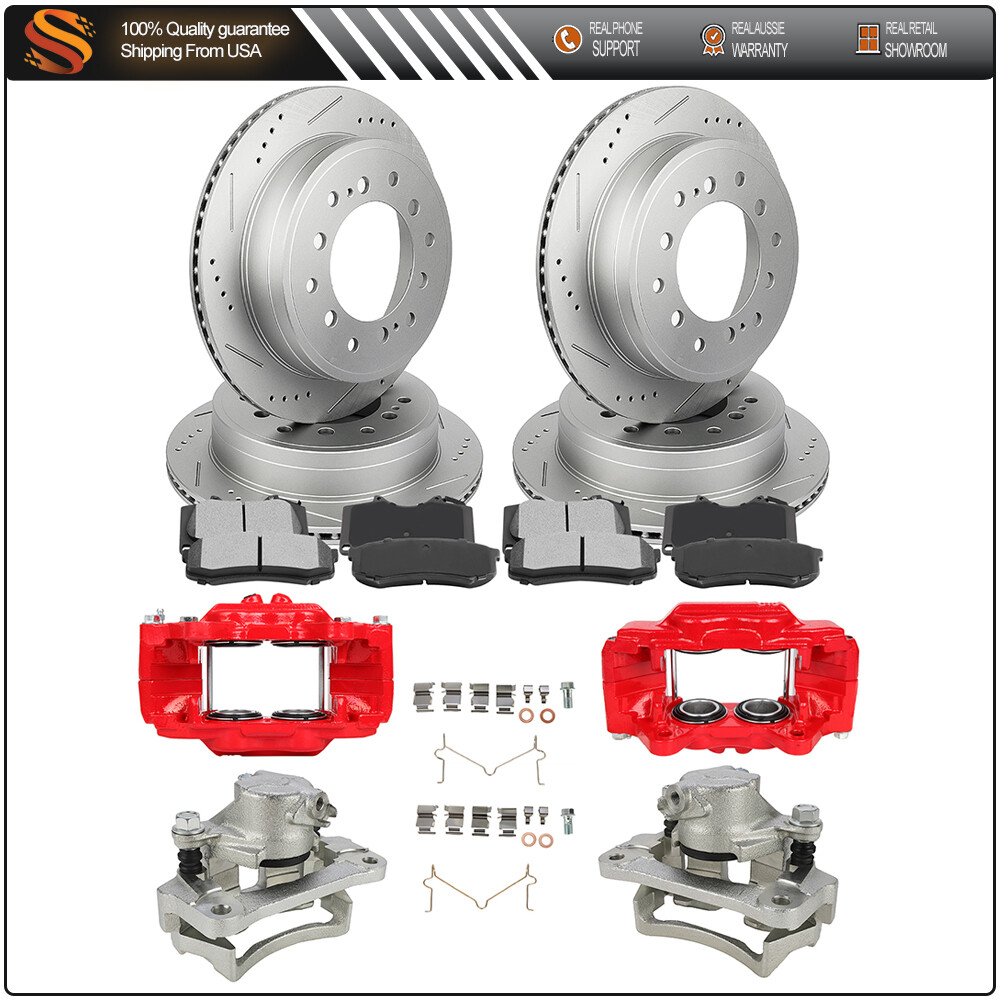 2010-14 Toyota FJ Cruiser Front & Rear Brake Calipers Rotors Ceramic Pads Kit