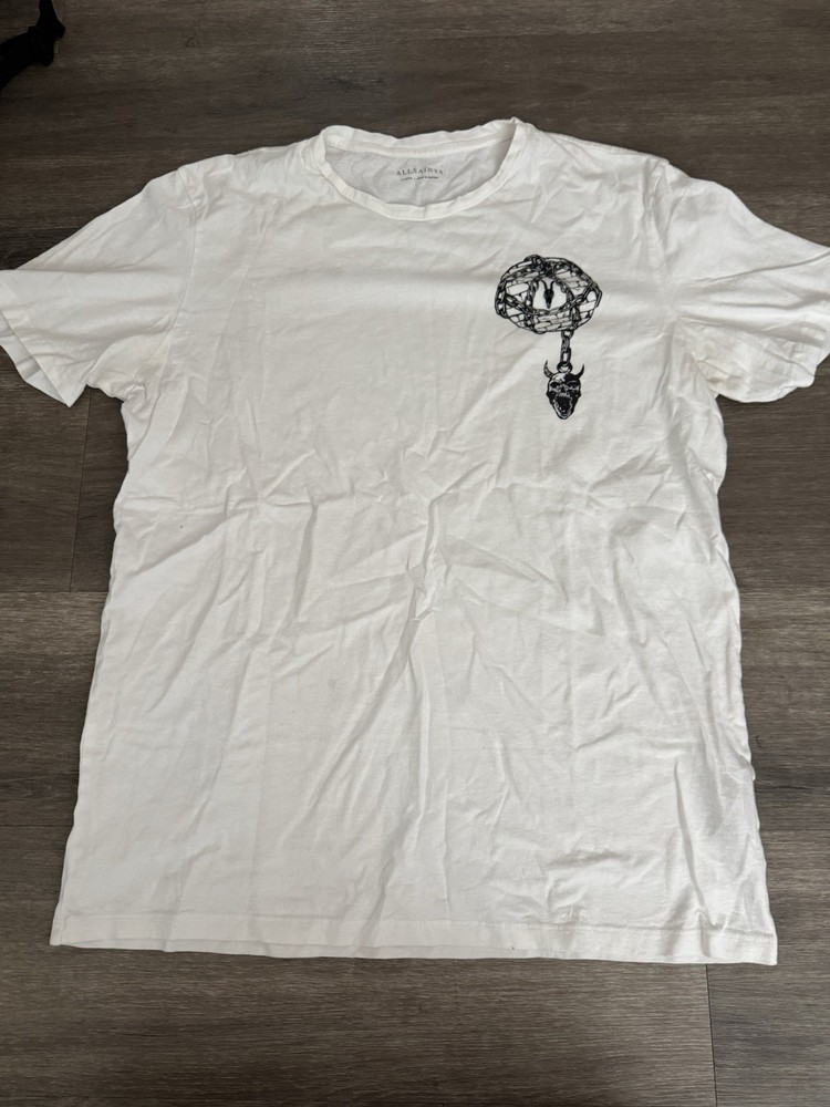 AllSaints White Skull Graphic Print Crew Neck Men's T-Shirt Short Sleeve L