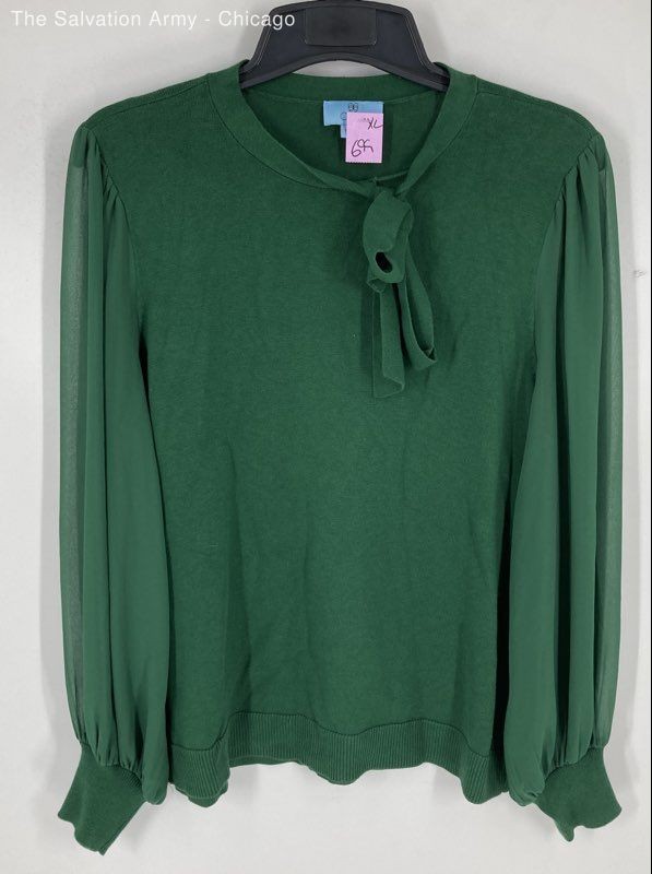 Cece Womens Green Long Sleeve Tie Neck Pullover Sweater Size X-Large