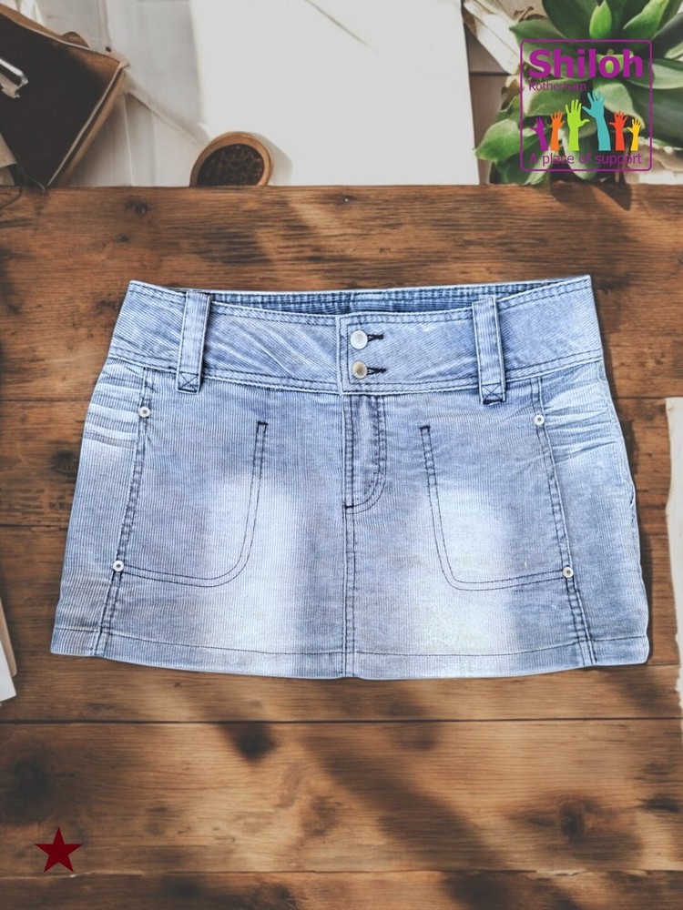 Vintage 90s Y2k Coquette Grey Denim Cord mini skirt From Sonneti Uk Size 12