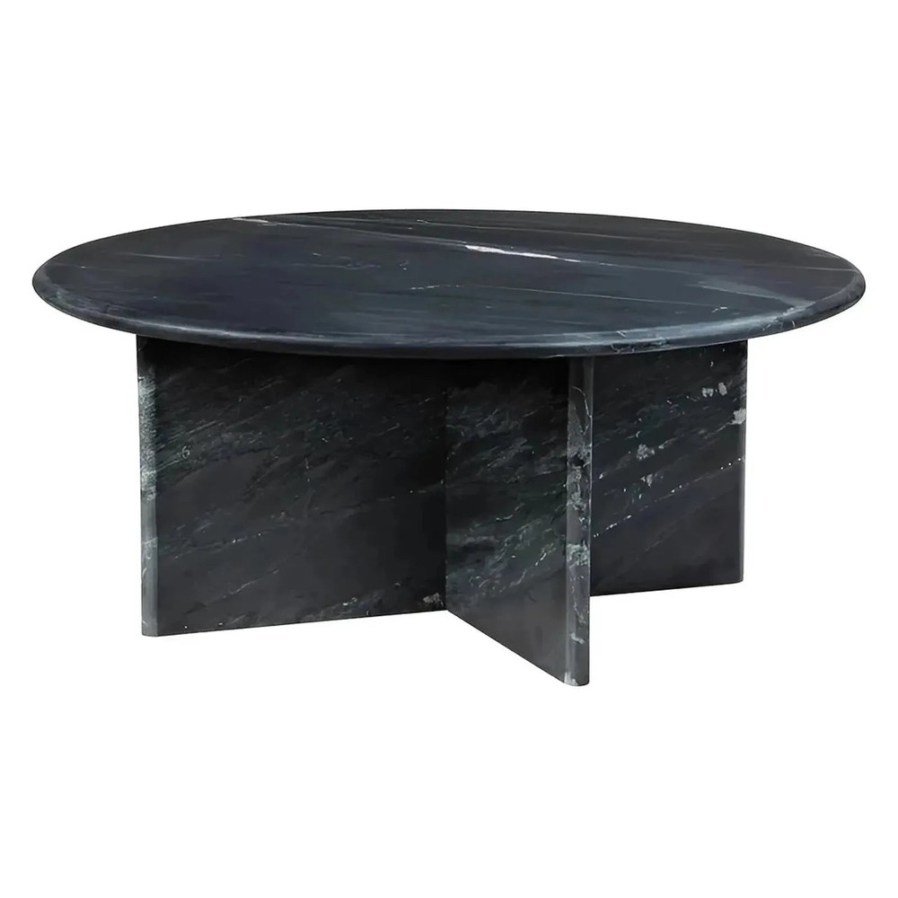 Stirling Round Black Marble Cocktail or Coffee Table