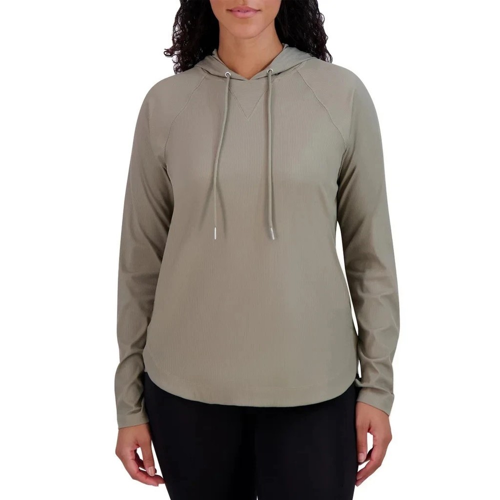 Sage Women's Plus Size 2X Olive Ribbed Hooded Pullover Sweatshirt Top NWT