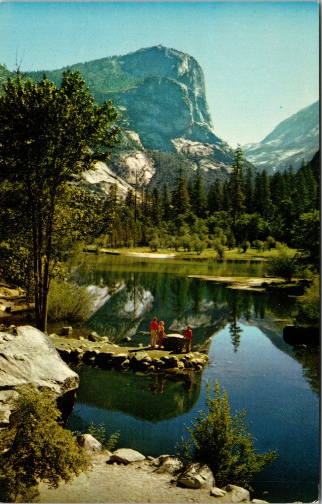 Mirror Lake and Mt. Watkins Yosemite National Park California Vintage Postcard