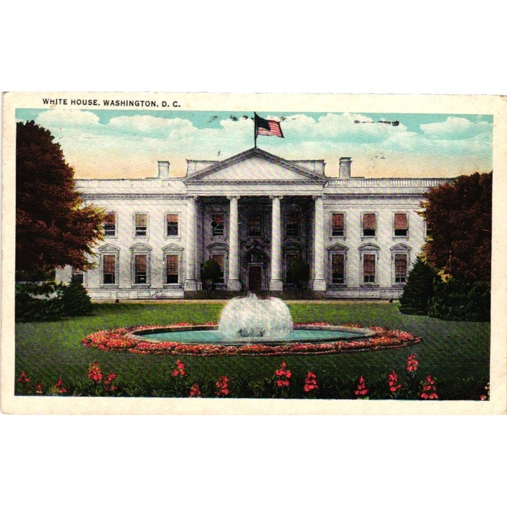 Vintage White House Washington DC Postcard 1931 Postmark Linen Colorchrome Stamp
