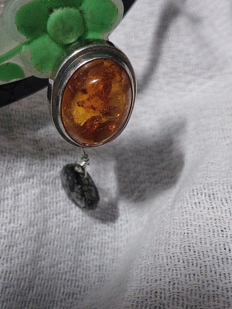 Vintage Lori Bonn Sterling Silver 925 Oval Amber Clip on Earrings