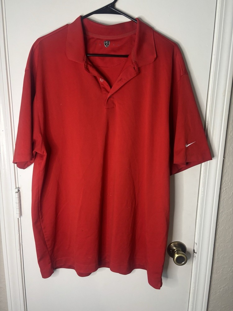 Nike Men's Polo Shirt Short Sleeve Solid Polyester Red Size XL Golf Dri fit