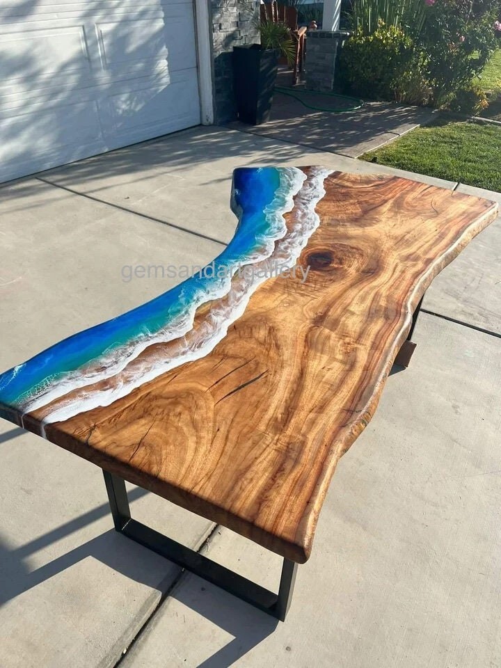 Customizable Epoxy Resin and Acacia Wood Table Top for Dining or Coffee Tables-image