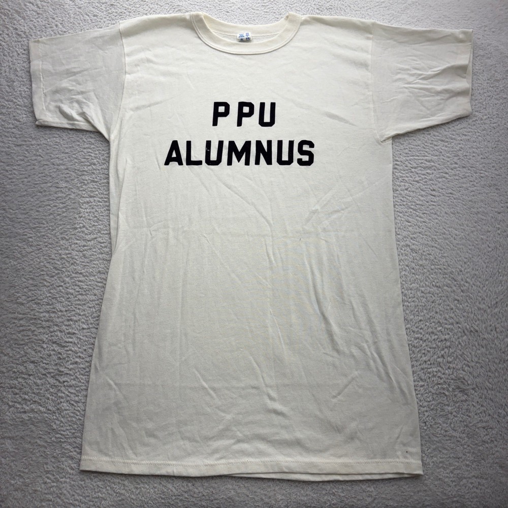 Vintage Champion PPU Alumnus T-Shirt Mens Large Cream White Made in USA