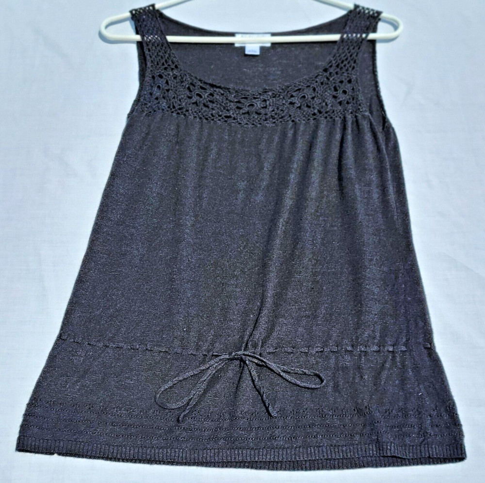 Ann Taylor Loft Tank Top Women's Large Black Shirt Linen Bohemian Cottagecore
